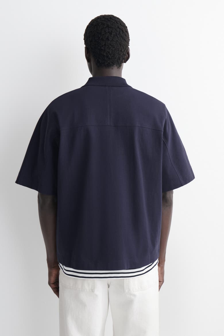 Snap-button Cotton Polo Shirt, Alternate, color, NAVY