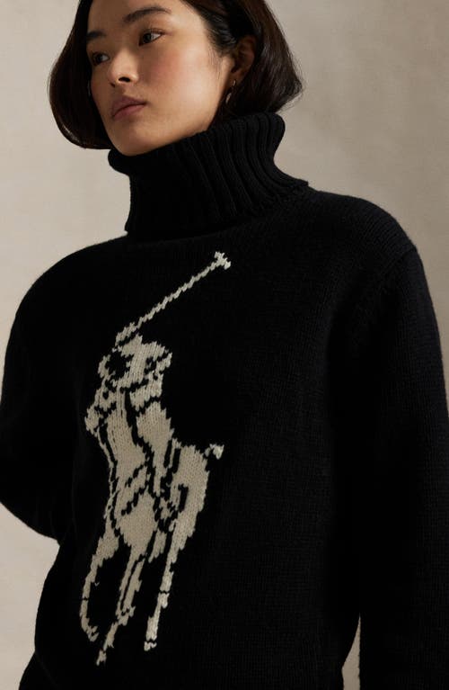 Polo Ralph Lauren Contrasting Graphic Wool Turtleneck Sweater In Black