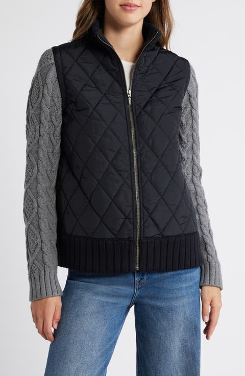 Mixed Media Quilted Sweater Jacket