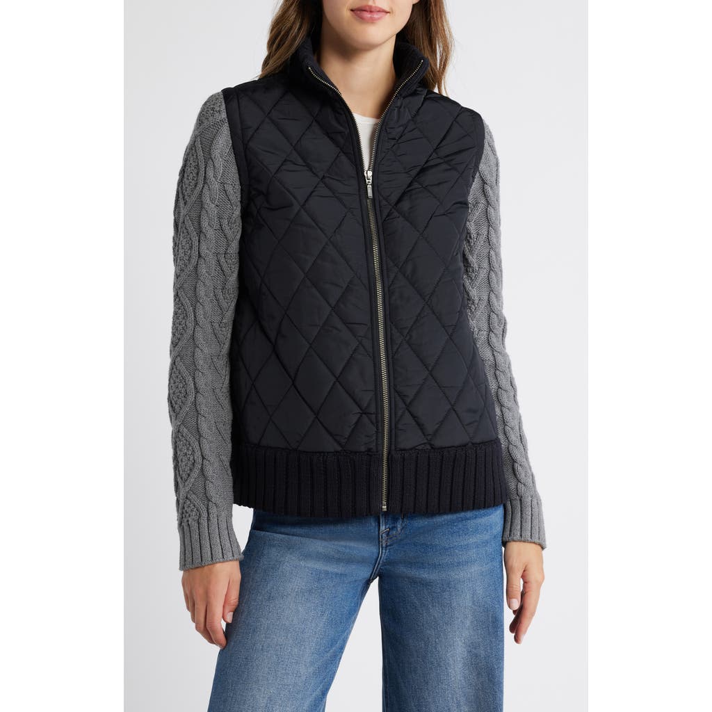 Caslon ® Mixed Media Quilted Sweater Jacket