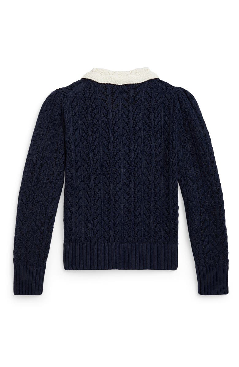 Polo Ralph Lauren Kids' Collared Pointelle Cardigan, Alternate, color, Cruise Navy