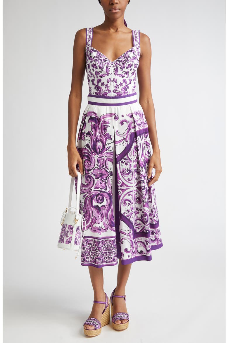 Majolica Print Poplin Bustier Top, Alternate, color, HD5DQ MAIOLICA 4L VIOLA