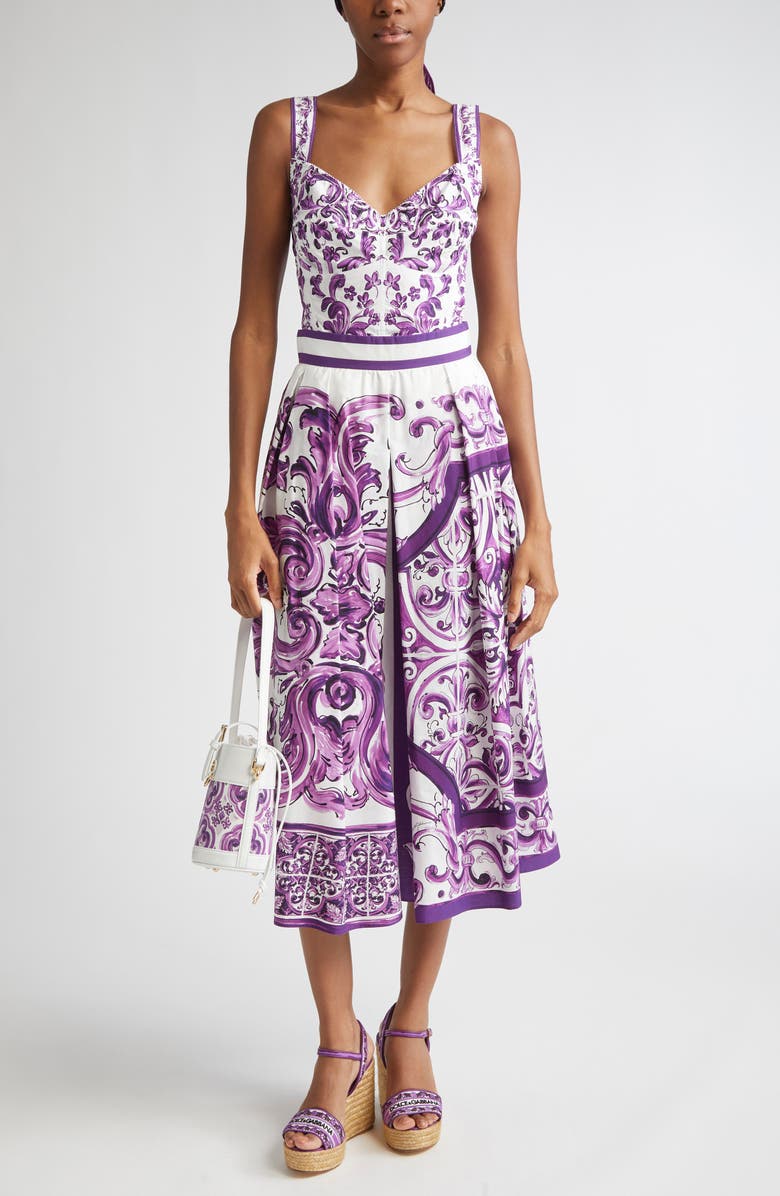 Dolce&Gabbana Majolica Print Poplin Bustier Top, Alternate, color, Hd5dq Maiolica 4L Viola