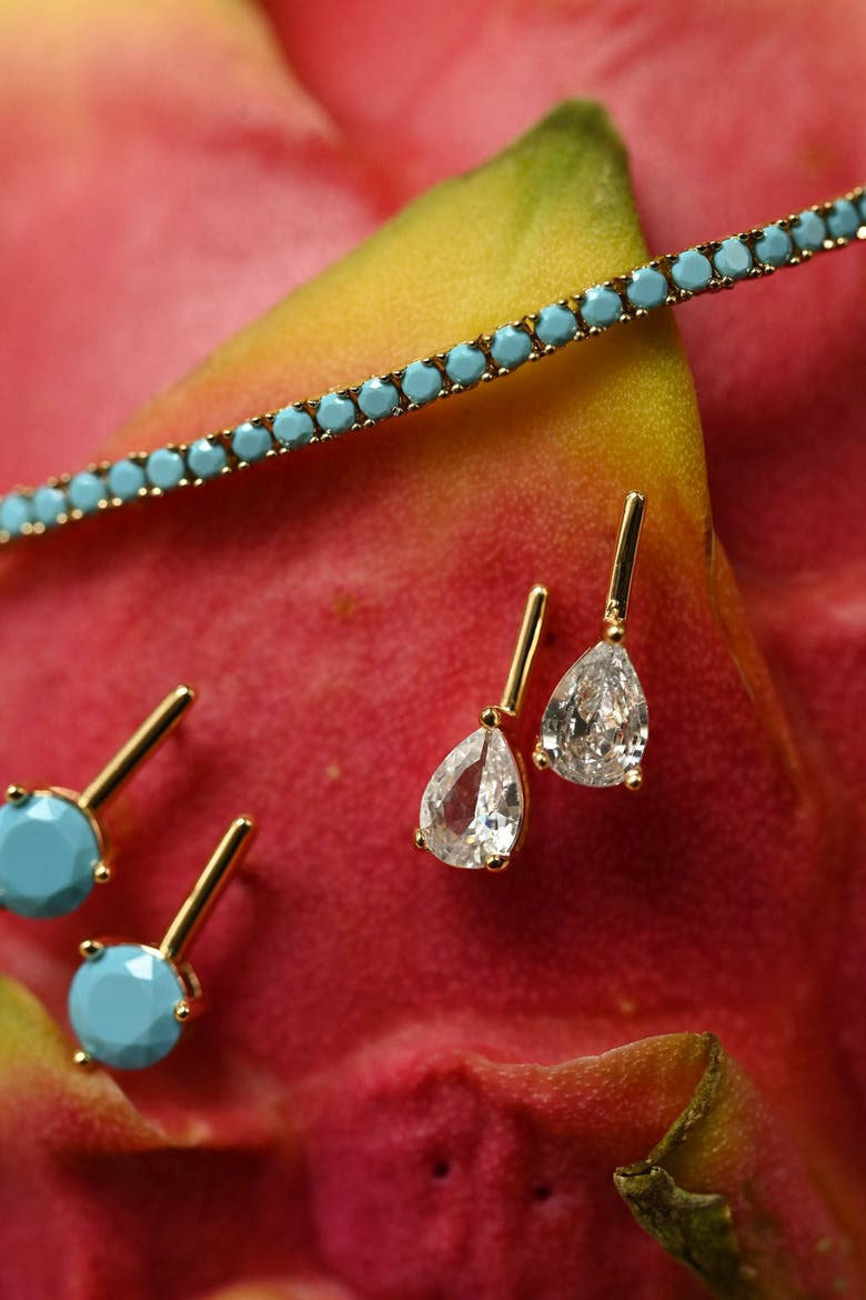 Pear Diamond Bar Earrings, Alternate, color, Gold