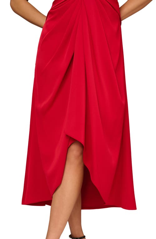 Aidan Mattox Crepe Back Satin Midi Dress In Red