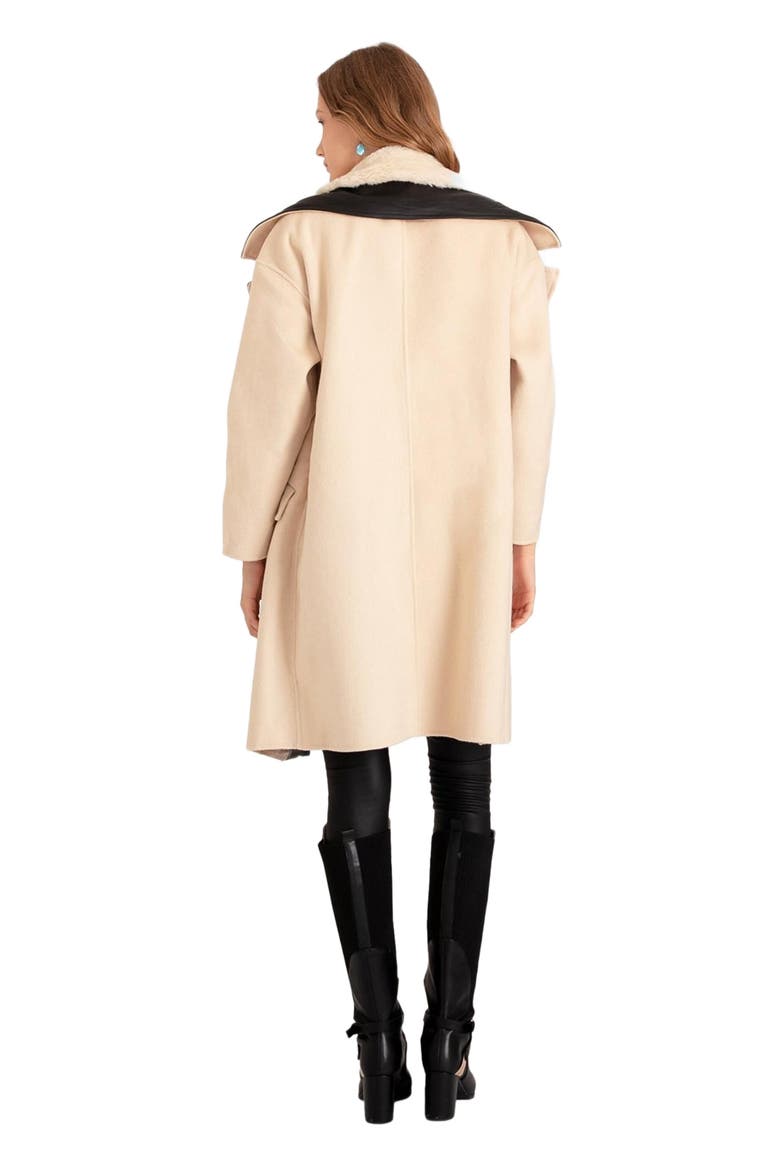 Watch Me Go Oversized Leather Trimmed Coat, Alternate, color, Pale Oat