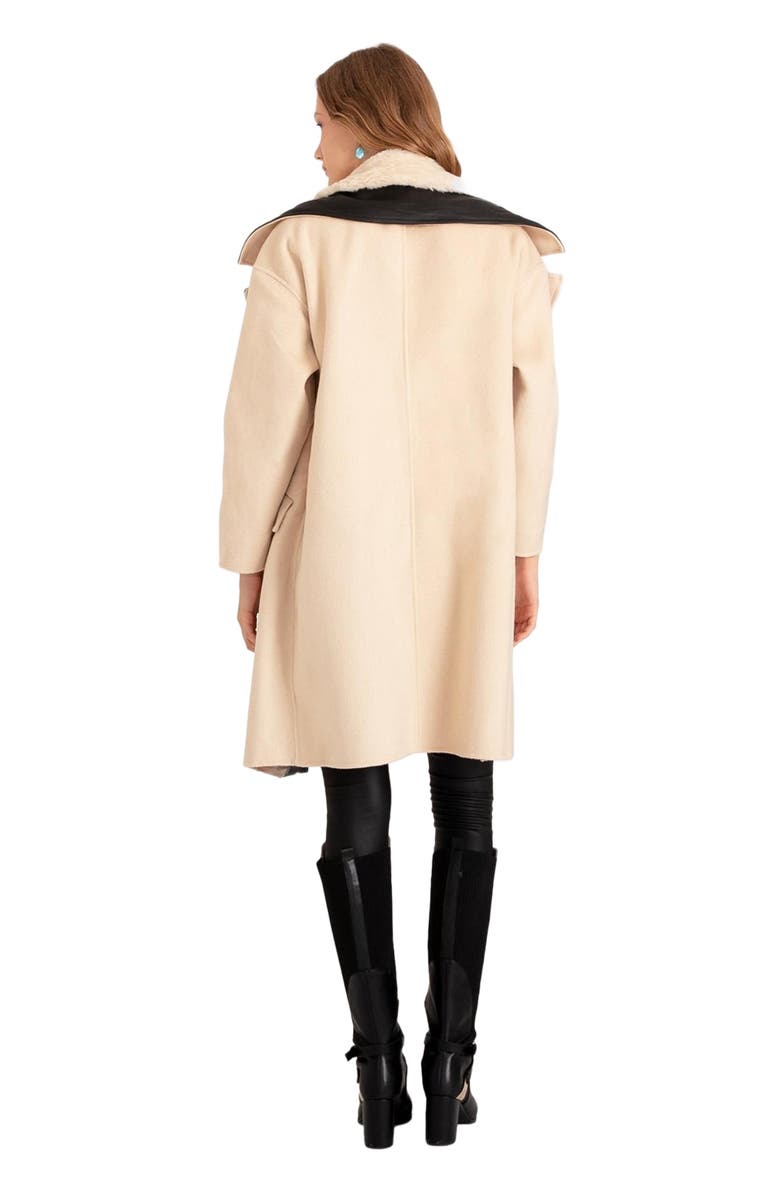 Belle & Bloom Watch Me Go Oversized Leather Trimmed Coat, Alternate, color, Pale Oat
