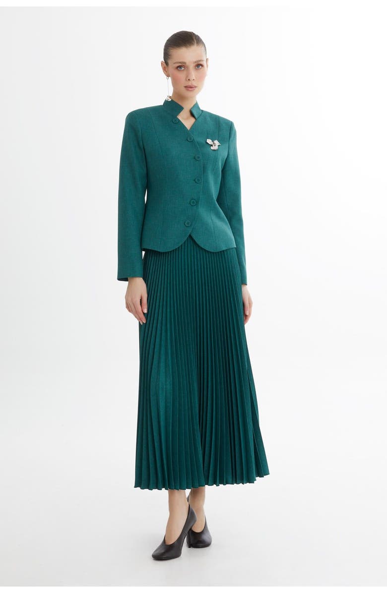 Gizia Double-Breasted Jacket and Pleated Skirt Set, Main, color, Green