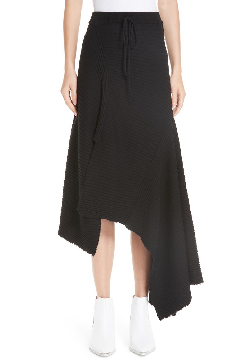 Marques'Almeida Draped Wool Sweater Skirt, Main, color, BLACK