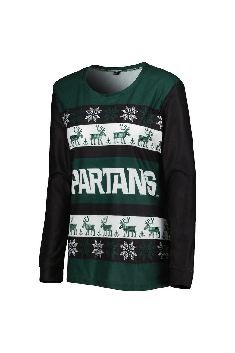Women's FOCO Green Michigan State Spartans Ugly Long Sleeve T-Shirt & Pajama Pants Sleep Set, Alternate, color, Green