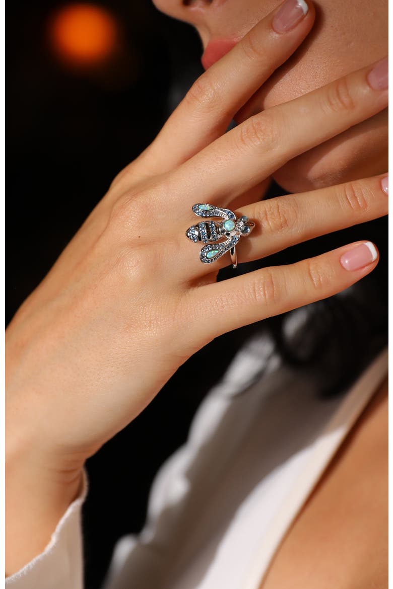 Honey Bee Ring, Alternate, color, Silver & Blue
