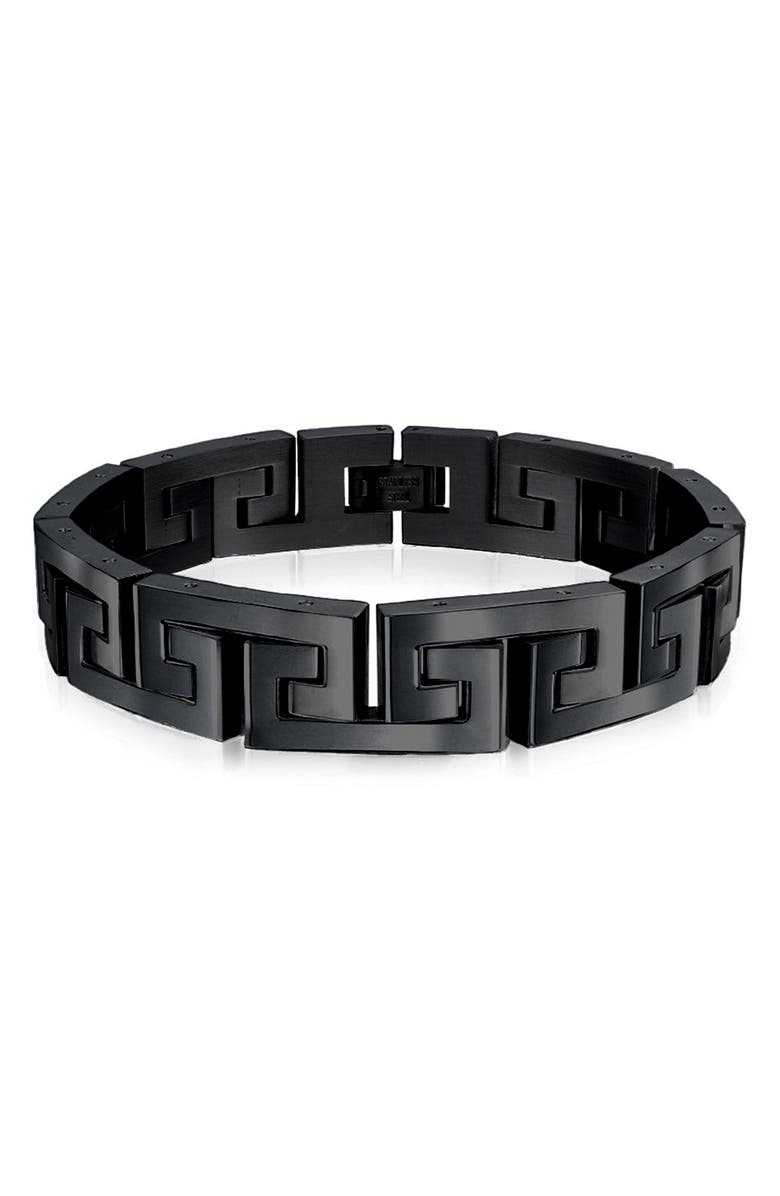 BLING JEWELRY Men's Greek Key Bracelet, Main, color, Black
