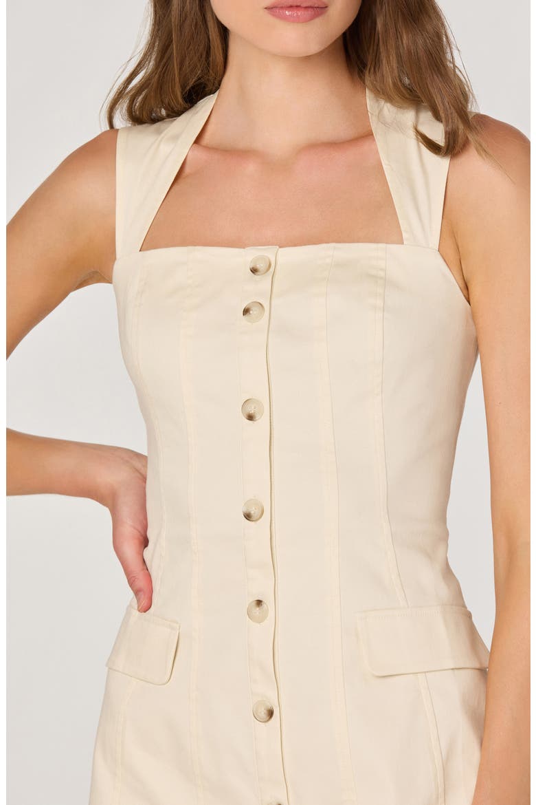 Button Front Stretch Cotton Minidress, Alternate, color, OFF WHITE