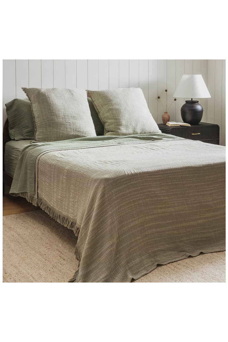 Set of 2 Fringe Euro Pillow Shams, Alternate, color, SAGE