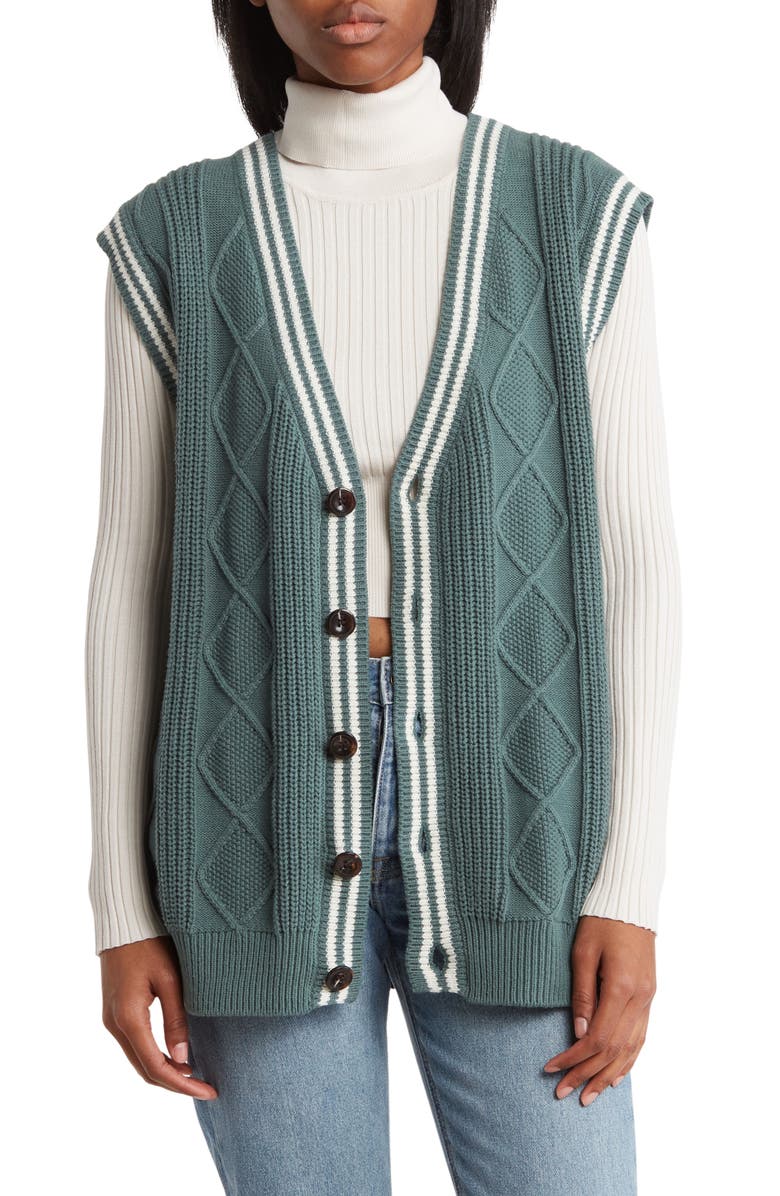 BP. Oversize Cable Knit Cotton Blend Vest, Main, color,