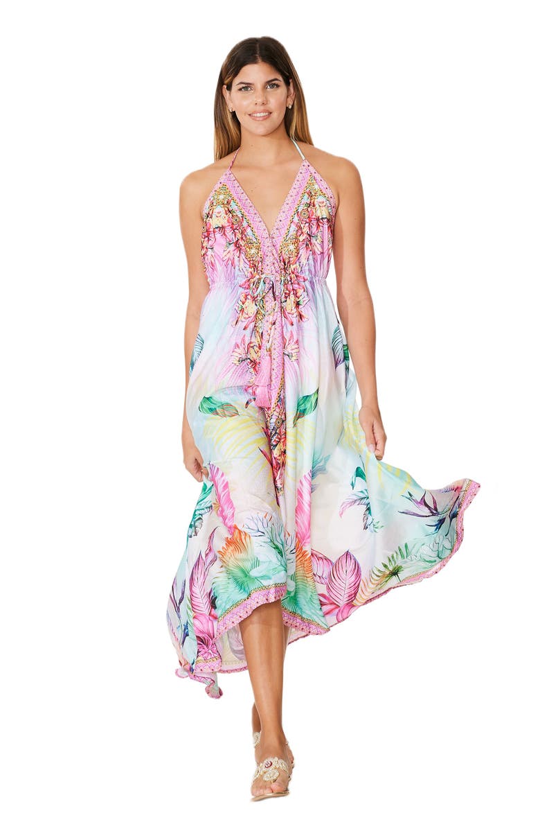RANEES Tropical Paradise Halter Maxi Dress, Alternate, color, Multi