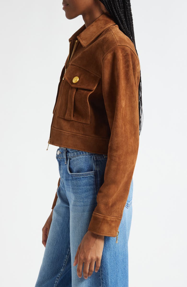 L'AGENCE Micah Suede Crop Jacket, Alternate, color, Walnut
