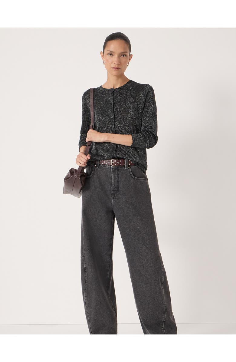 Hush Crew Neck Slim Fit Metallic Cardigan, Alternate, color, Silver Metallic