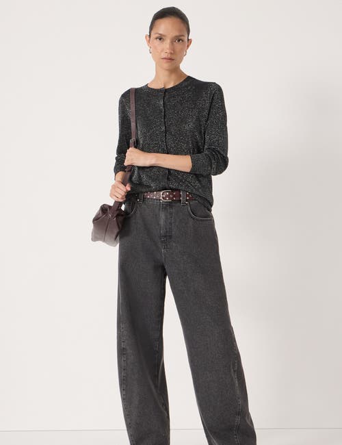 Hush Crew Neck Slim Fit Metallic Cardigan In Black