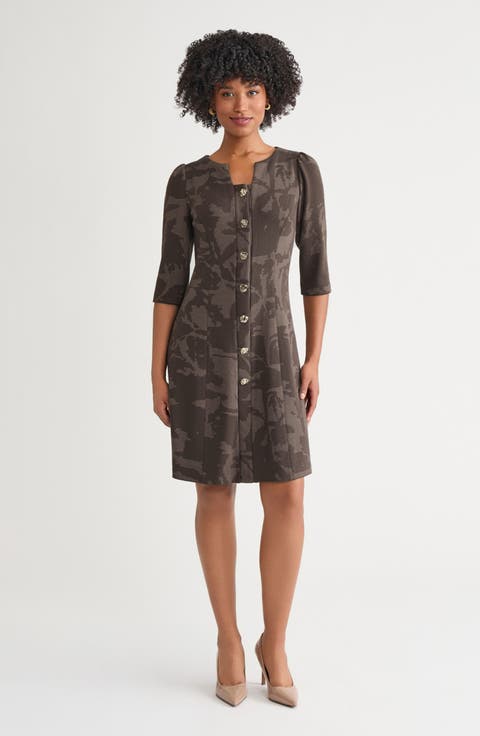 A-Line Floral Jacquard Soft Knit Dress