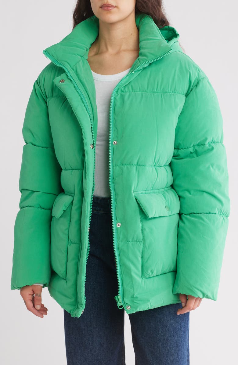 ASOS DESIGN Peached Hooded Puffer Jacket, Alternate, color,