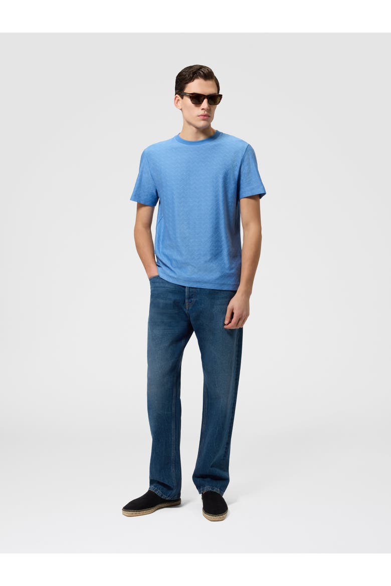 Crew-neck Cotton Jacquard T-shirt With Tone-on-tone Zigzag Design, Alternate, color, Light Blue