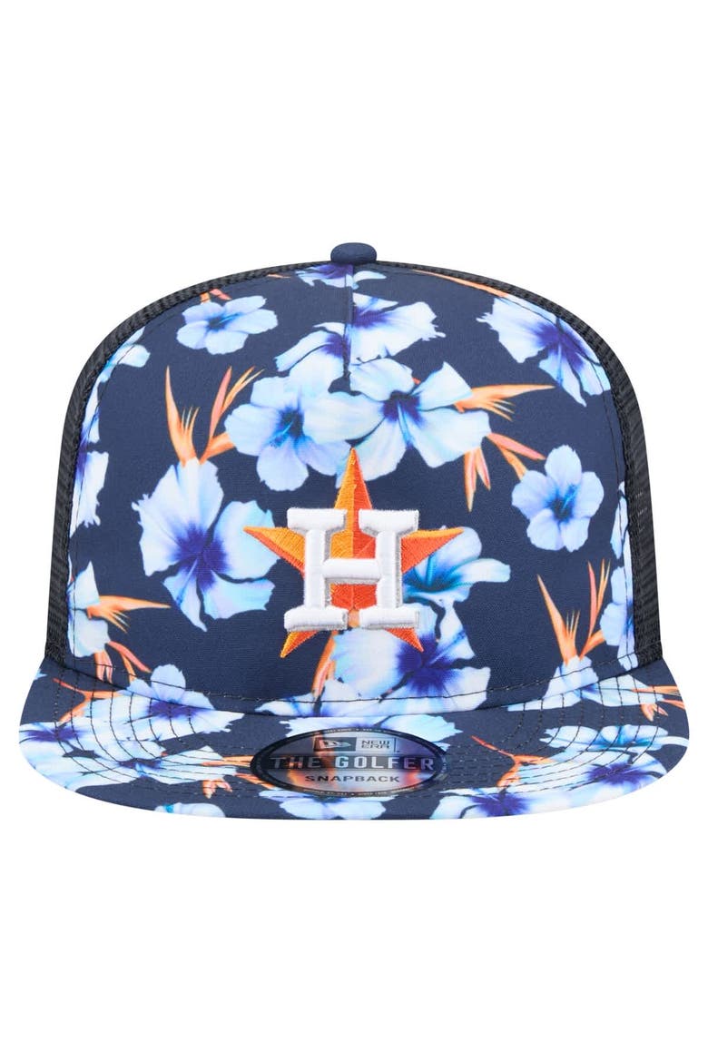 Men's New Era Navy Houston Astros Adventure Pattern Golfer Trucker Snapback Hat, Alternate, color, Navy