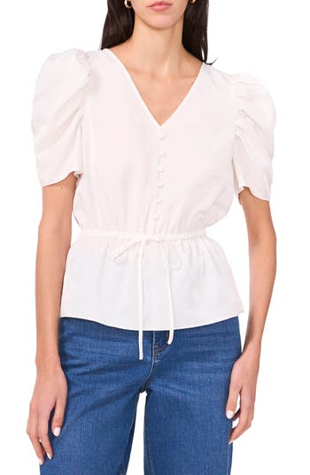 1.state V-neck Tie Waist Top In Ultra White