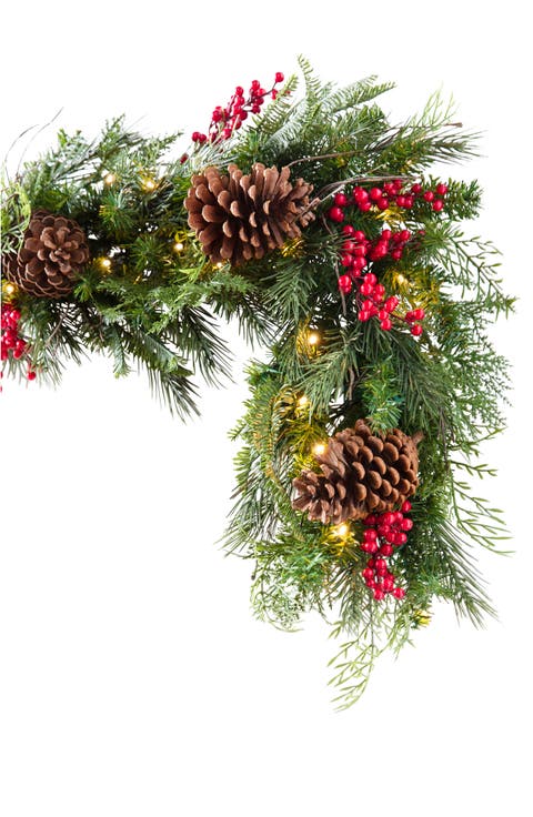 Outdoor Lighted Red Berry Pine Foliage