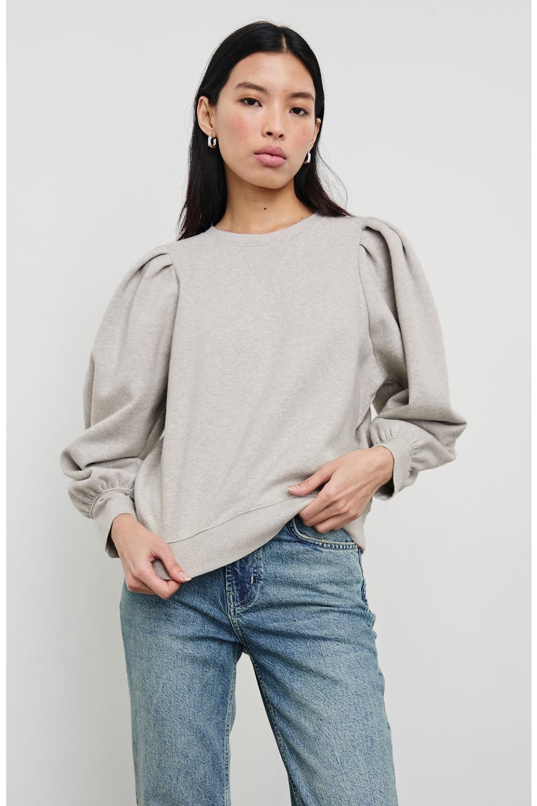 Tiffany Balloon Sleeve Cotton Sweatshirt, Alternate, color, HEATHER GREY