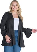 24seven Comfort Apparel Plus Size Knit Three Quarter Bell Sleeve Open Cardigan
