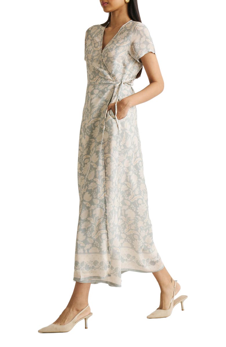 Reistor Maxi Floral Wrap Dress, Alternate, color, Vintage Bouquet Blue
