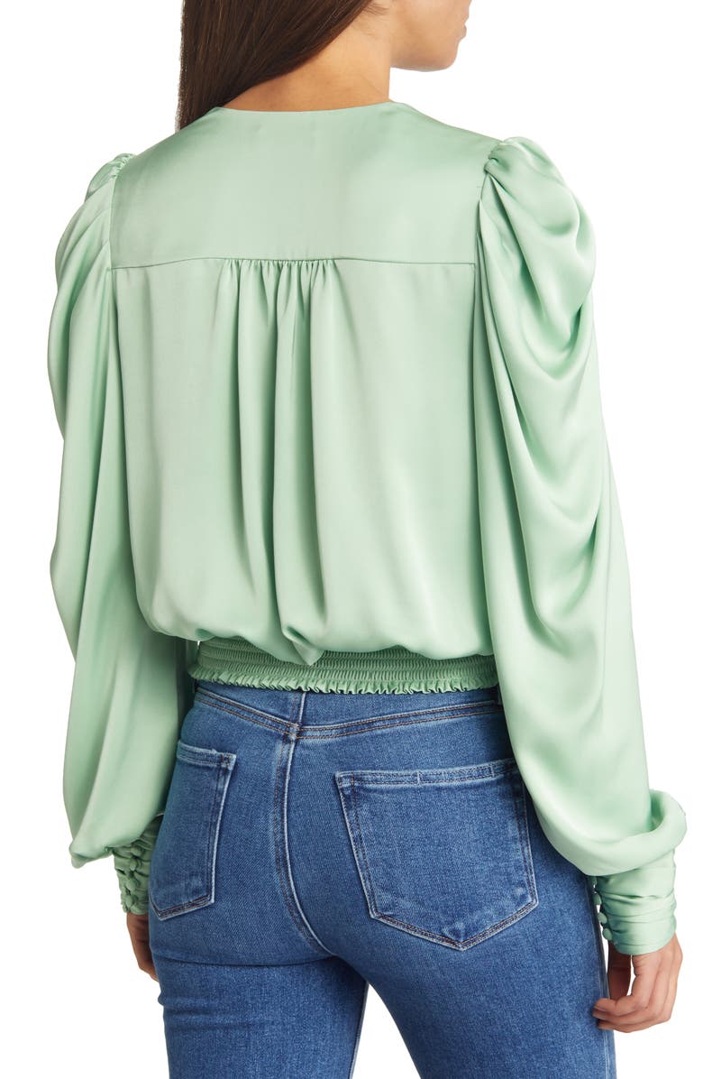 Ramy Brook Pauline Satin Wrap Front Blouse, Alternate, color, Pistachio
