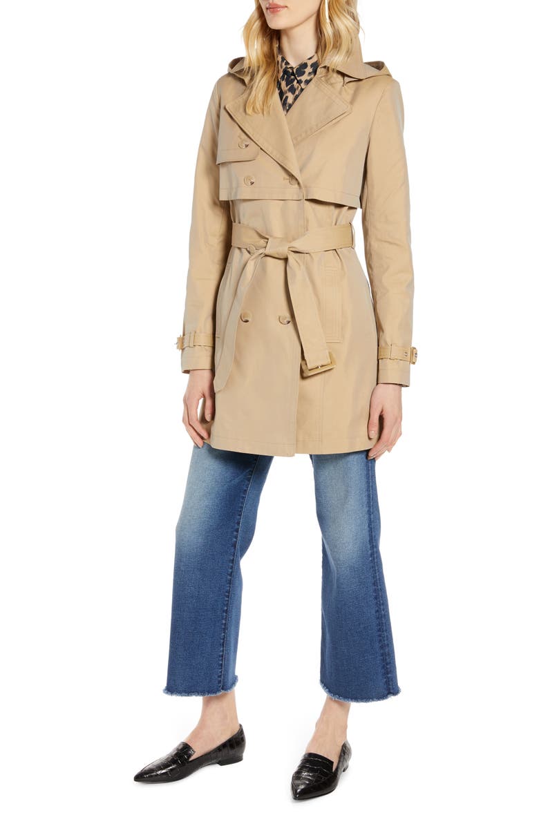 Halogen<sup>®</sup> Double Breasted Trench Coat with Removable Hood, Alternate, color, 