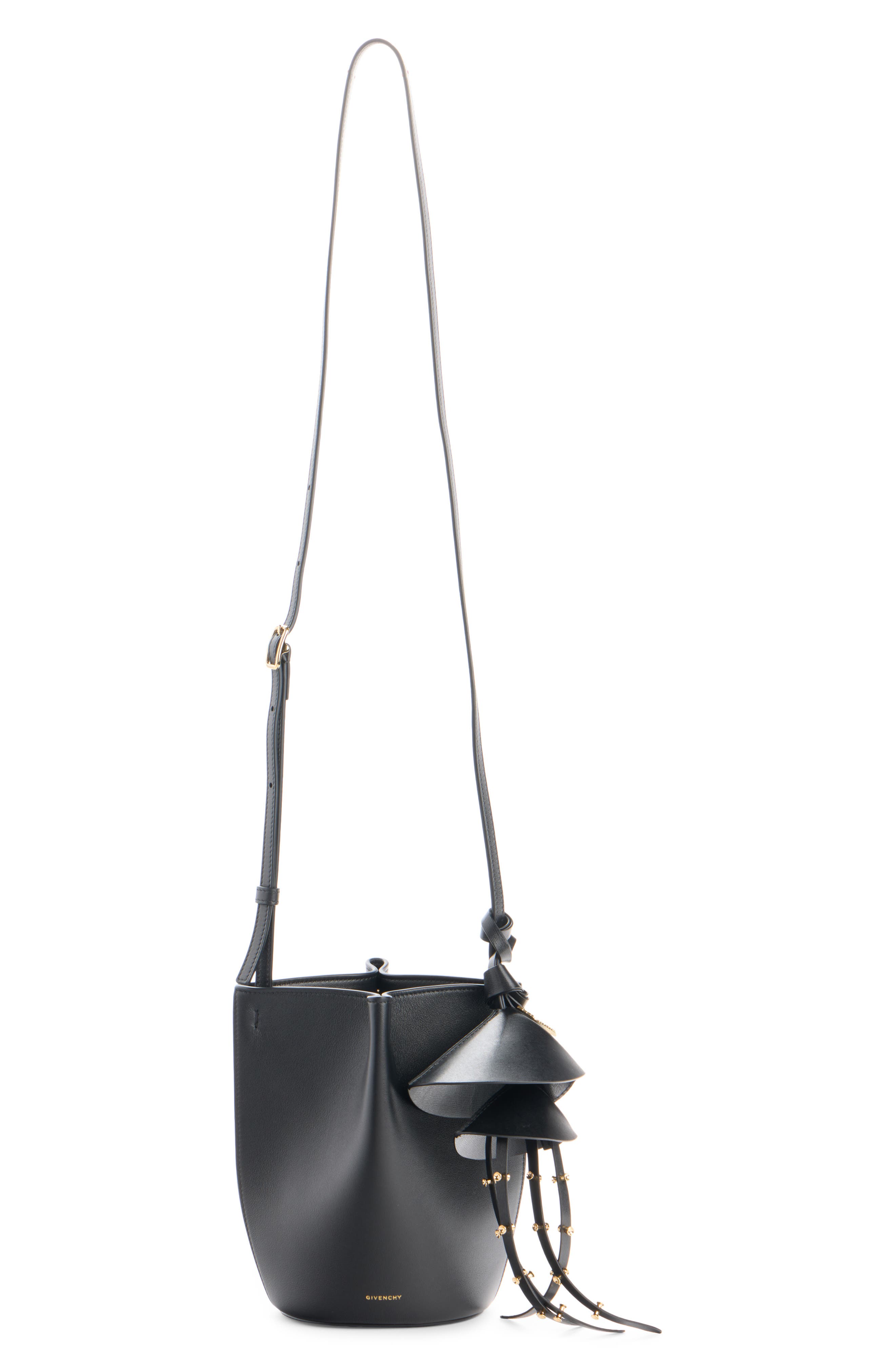 Givenchy Nano Snap Calfskin Bucket Bag, Alternate, color, Black