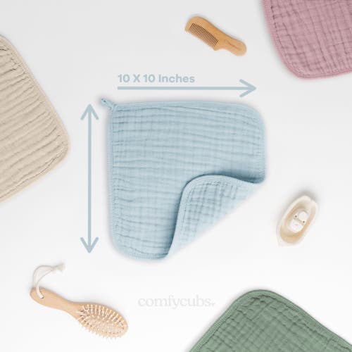 Comfy Cubs Muslin Washcloths In Sky Blue
