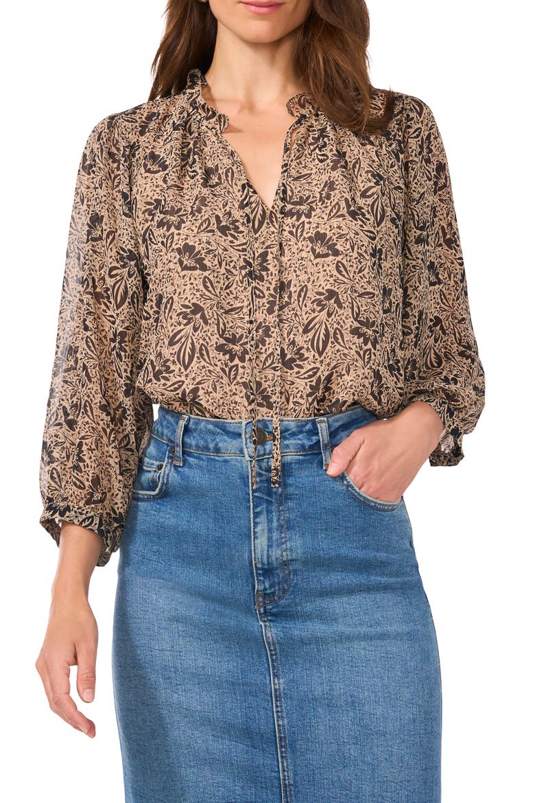 Floral Raglan Sleeve Chiffon Top, Main, color, FOXTROT