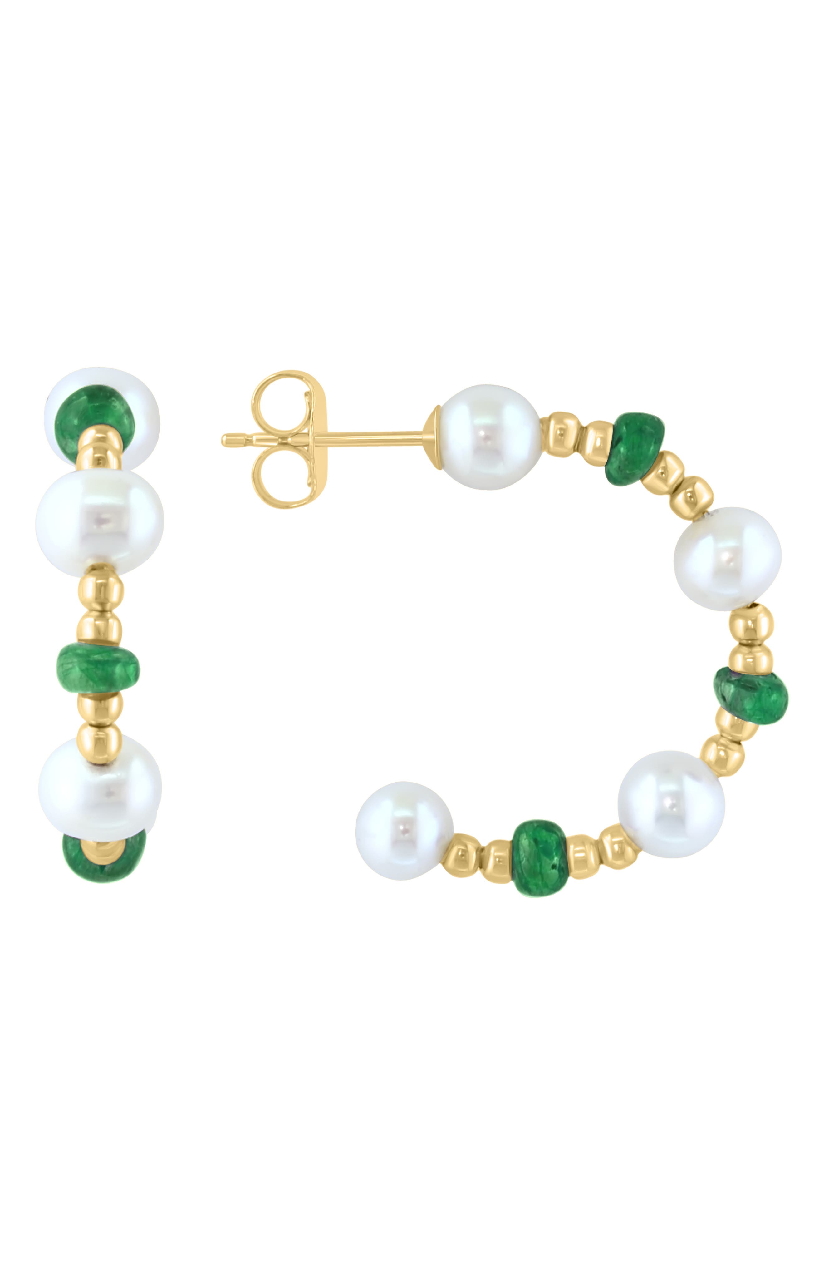 EFFY 14K Yellow Gold 3.5–4.5mm Freshwater Pearl & Sapphire Beaded Hoop Earrings