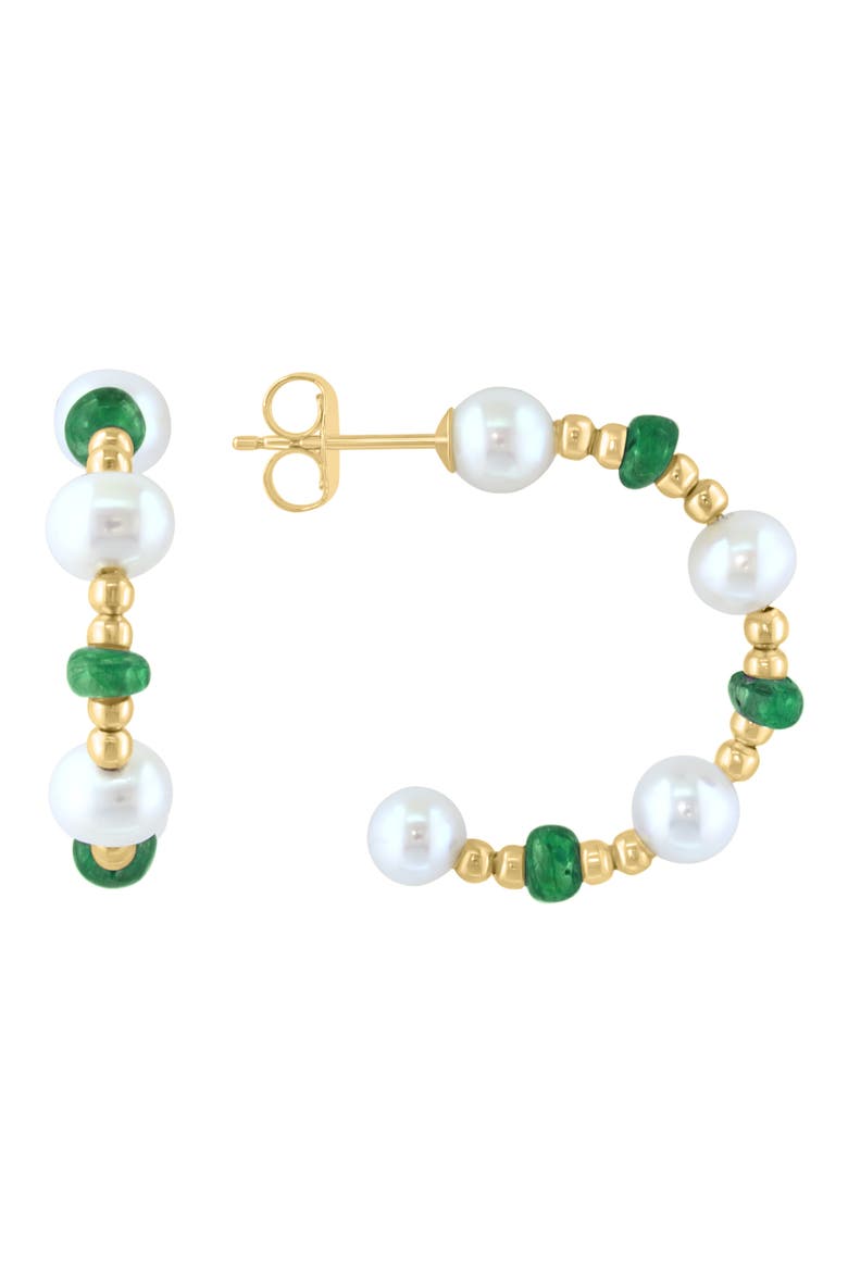 14K Yellow Gold 3.5–4.5mm Freshwater Pearl & Sapphire Beaded Hoop Earrings, Main, color, GREEN