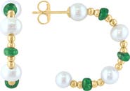 EFFY 14K Yellow Gold 3.5–4.5mm Freshwater Pearl & Sapphire Beaded Hoop Earrings