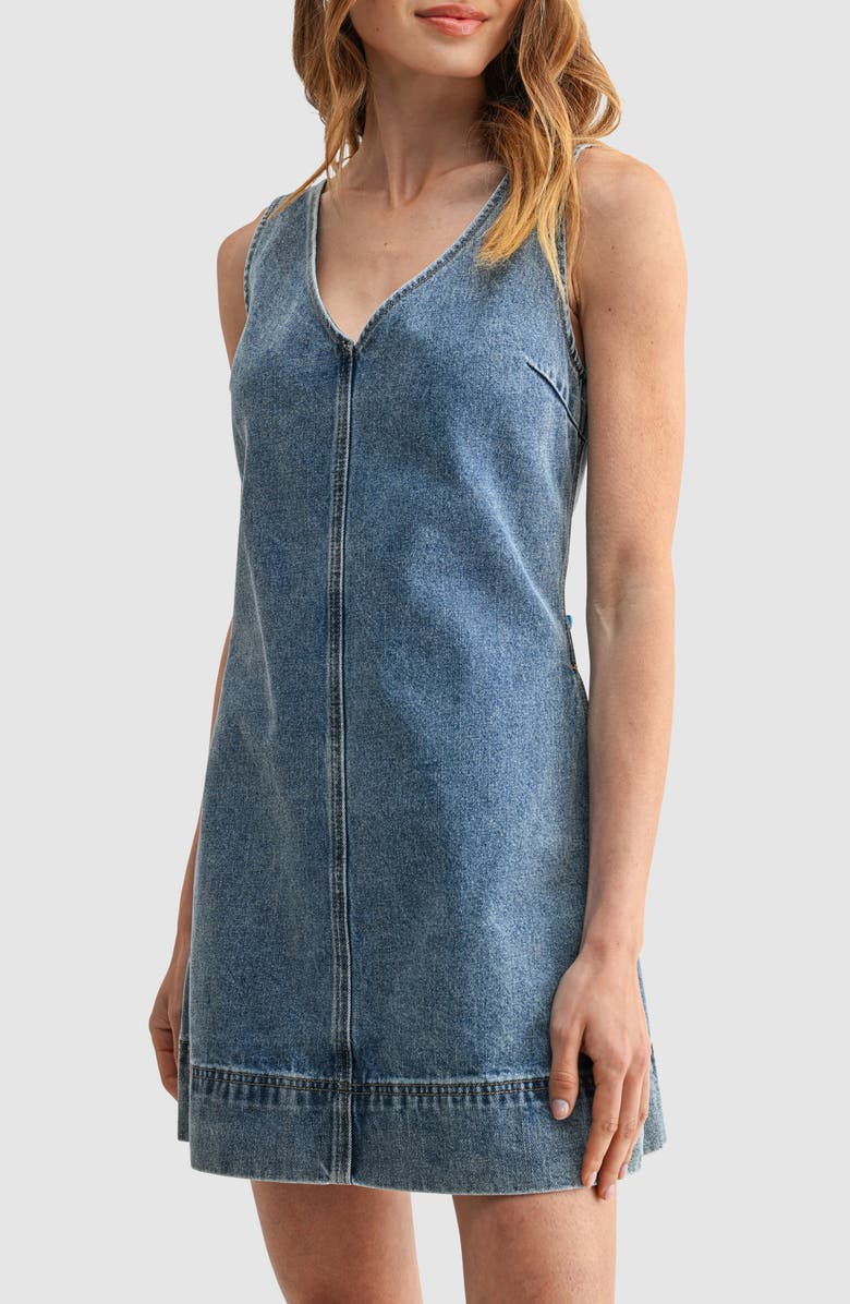 Lush V-Neck Denim Minidress, Alternate, color, Denim