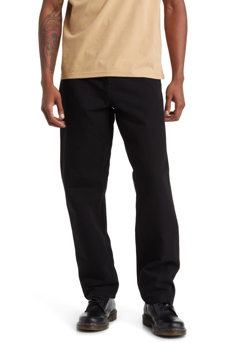 Single Knee Organic Cotton Canvas Straight Leg Pants, Main, color, BLACK