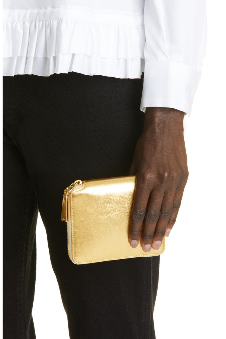 Metallic Leather Wallet, Alternate, color, GOLD