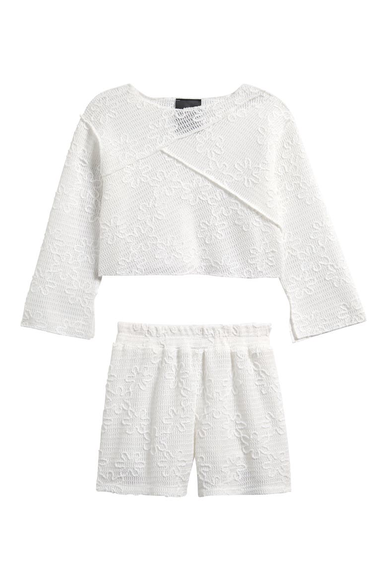 Kids' Twist Front Crop Top & Shorts Cover-Up Set, Main, color, WHITE