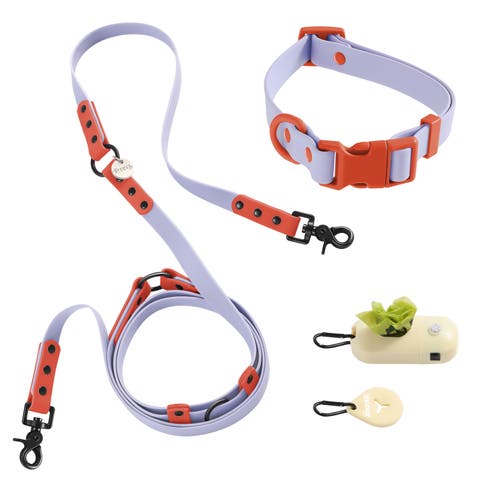 Luna Adjustable 6-in-1 Waterproof Hands-Free Leash and Collar with LED Flashlight, Bag Dispenser, and Poop Bag Holder