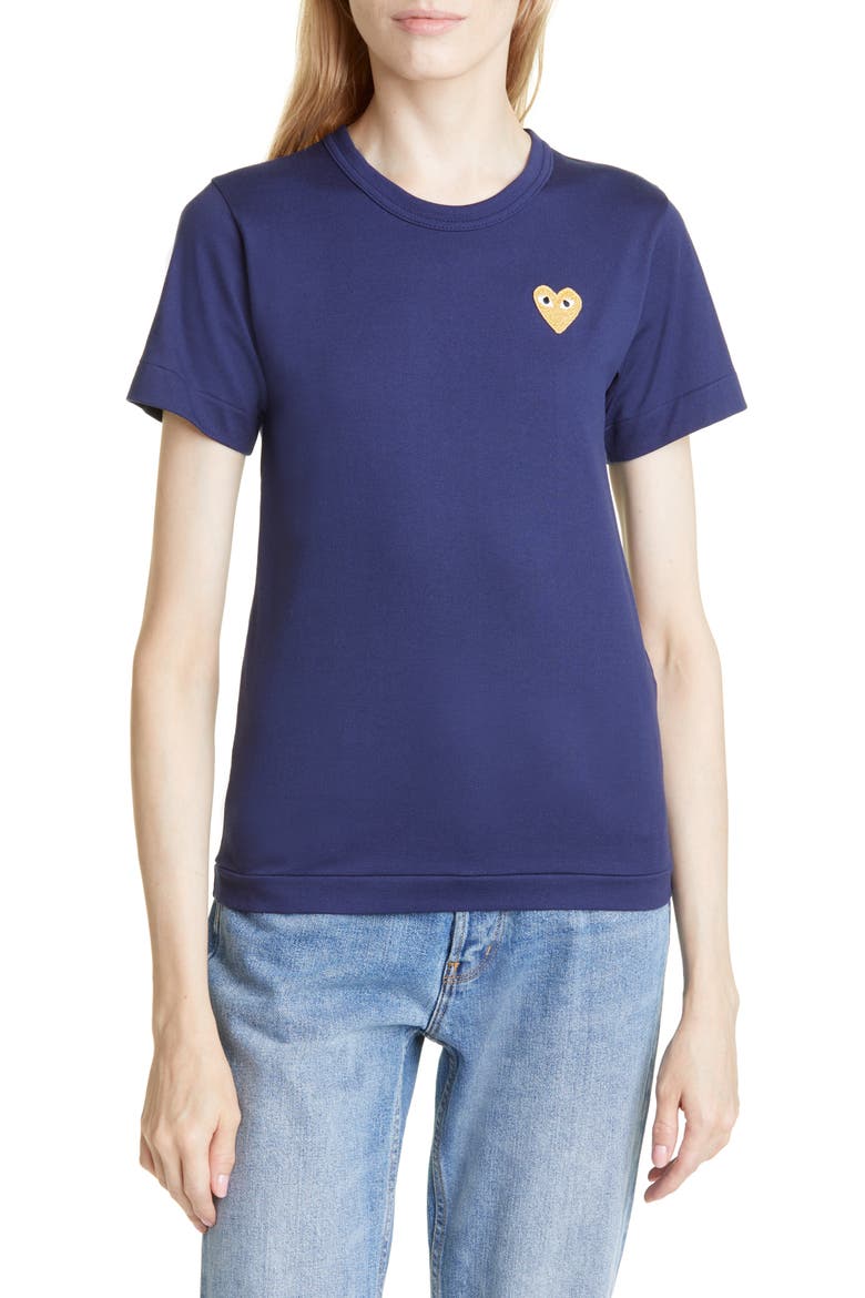 Gold Heart Patch T-Shirt, Main, color, NAVY