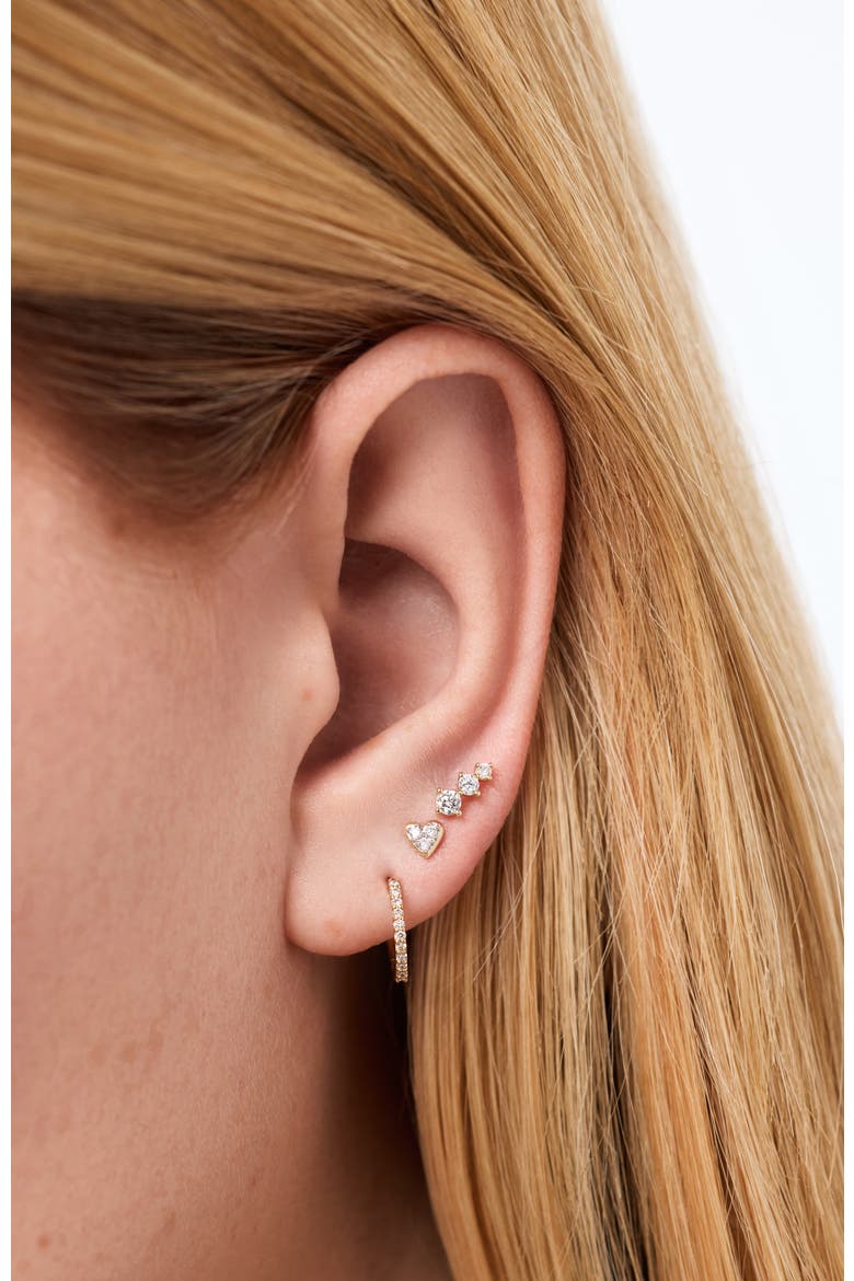 Solid Yellow Gold - Diamond Heart Flatback Studs, Alternate, color, Gold