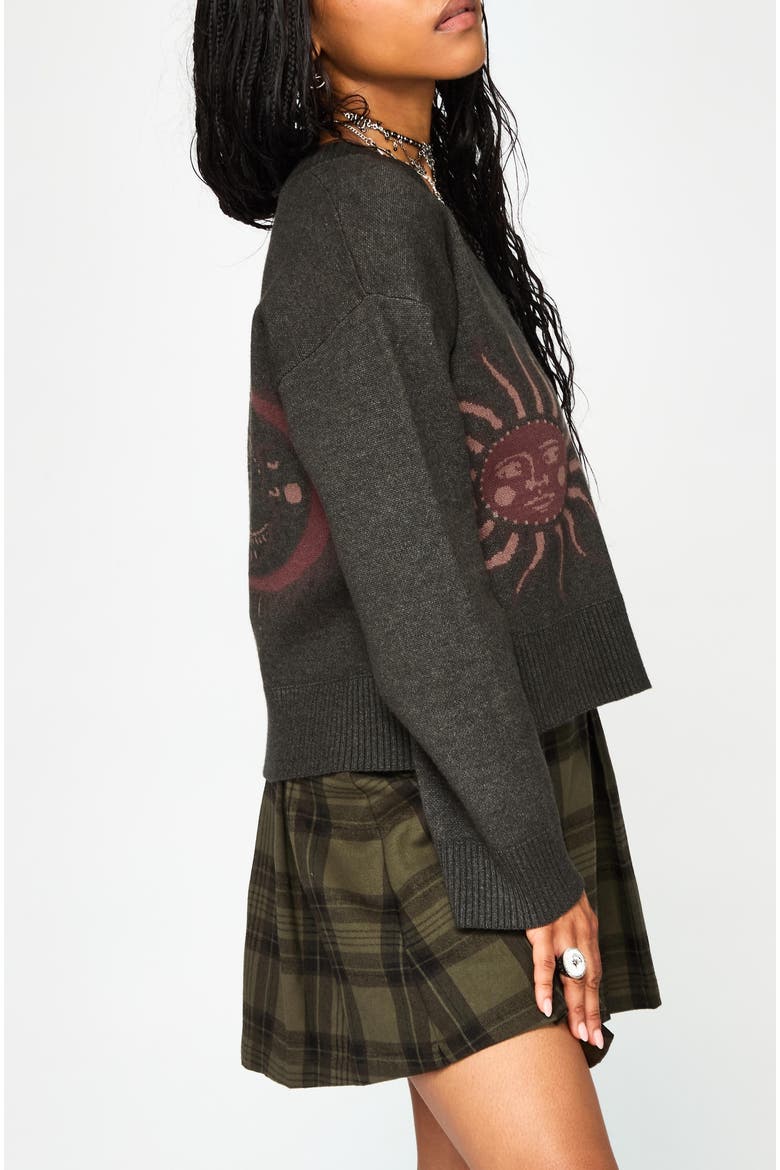 Angela Celestial Jacquard Knit Cardigan, Alternate, color, Charcoal