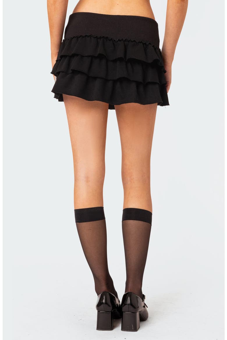 Martina Tiered Ruffle French Terry Miniskirt, Alternate, color, BLACK