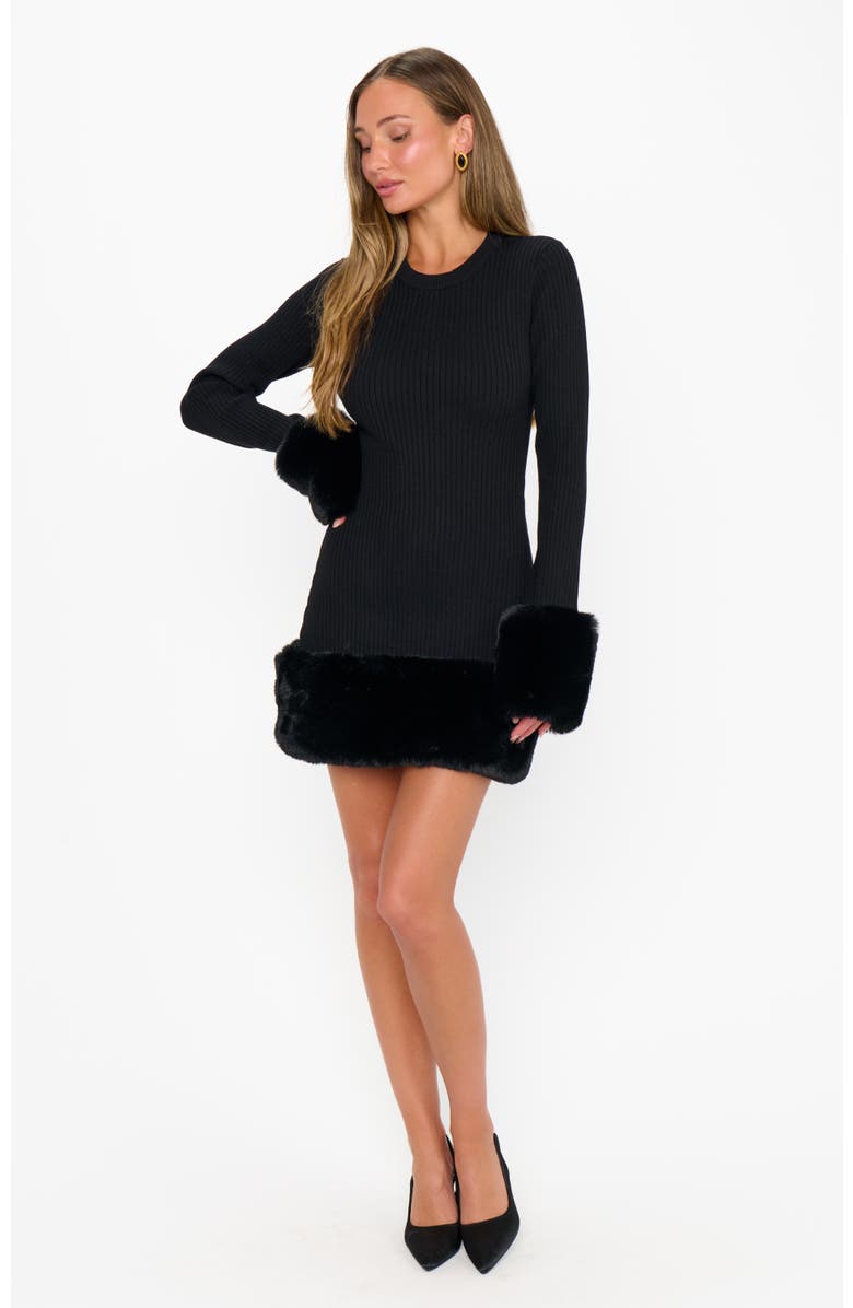 Show Me Your Mumu Drescher Mini Dress, Alternate, color, Black Knit With Faux Fur